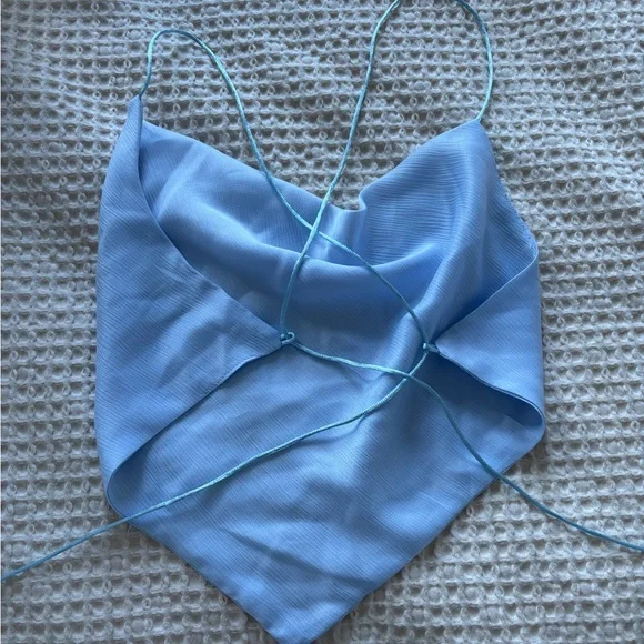 Light Blue Ribbed Crop Top - Picture 2 of 2